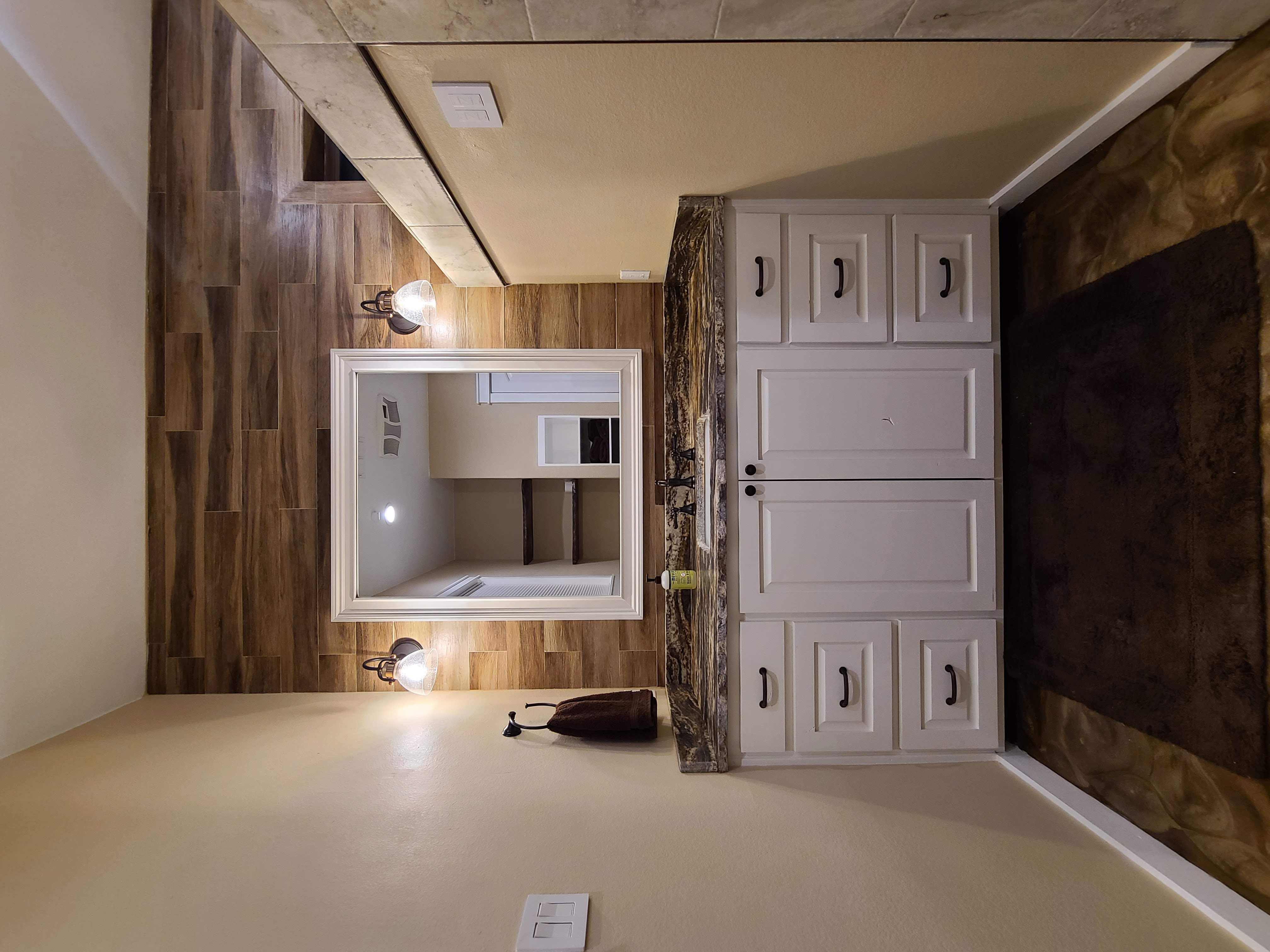 White vanity wood tile