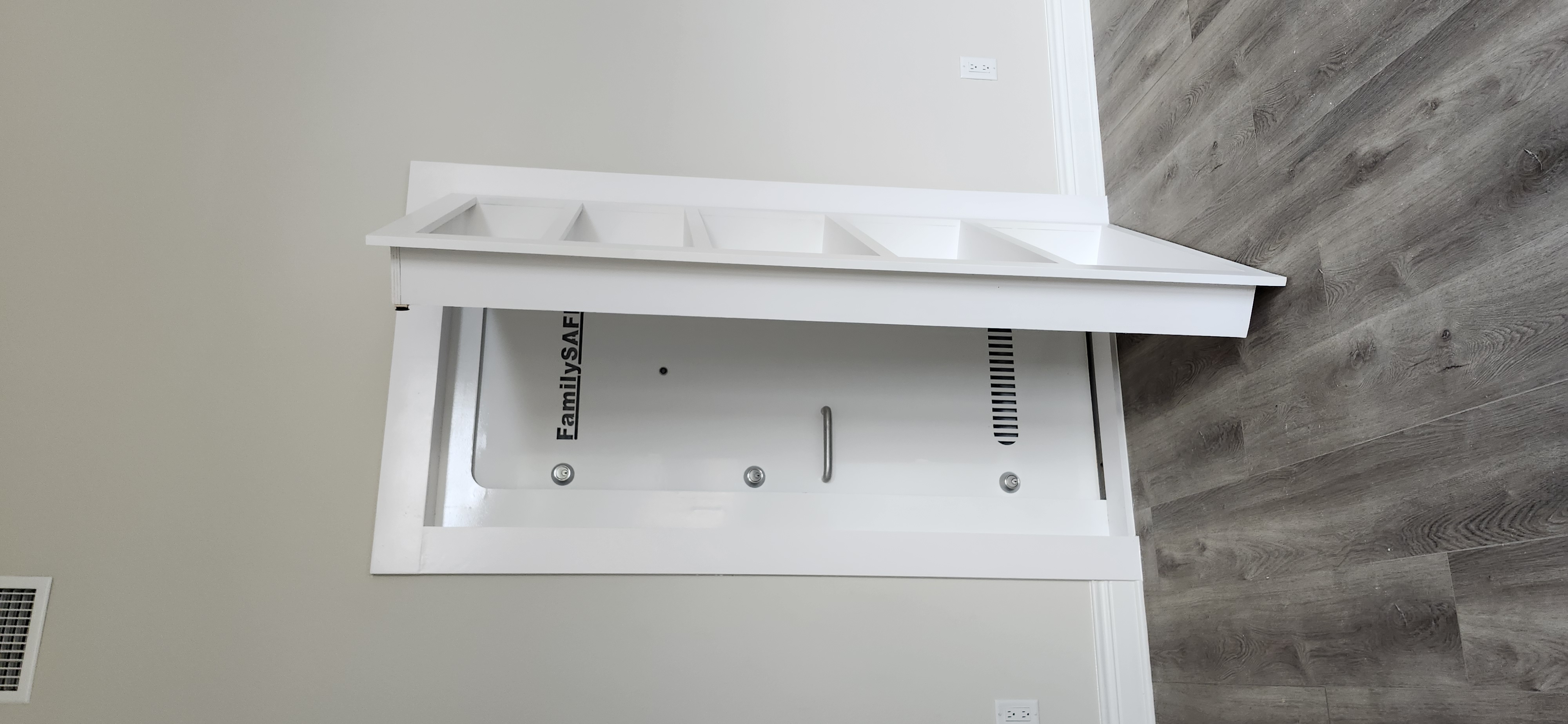 Hidden door open storm shelter