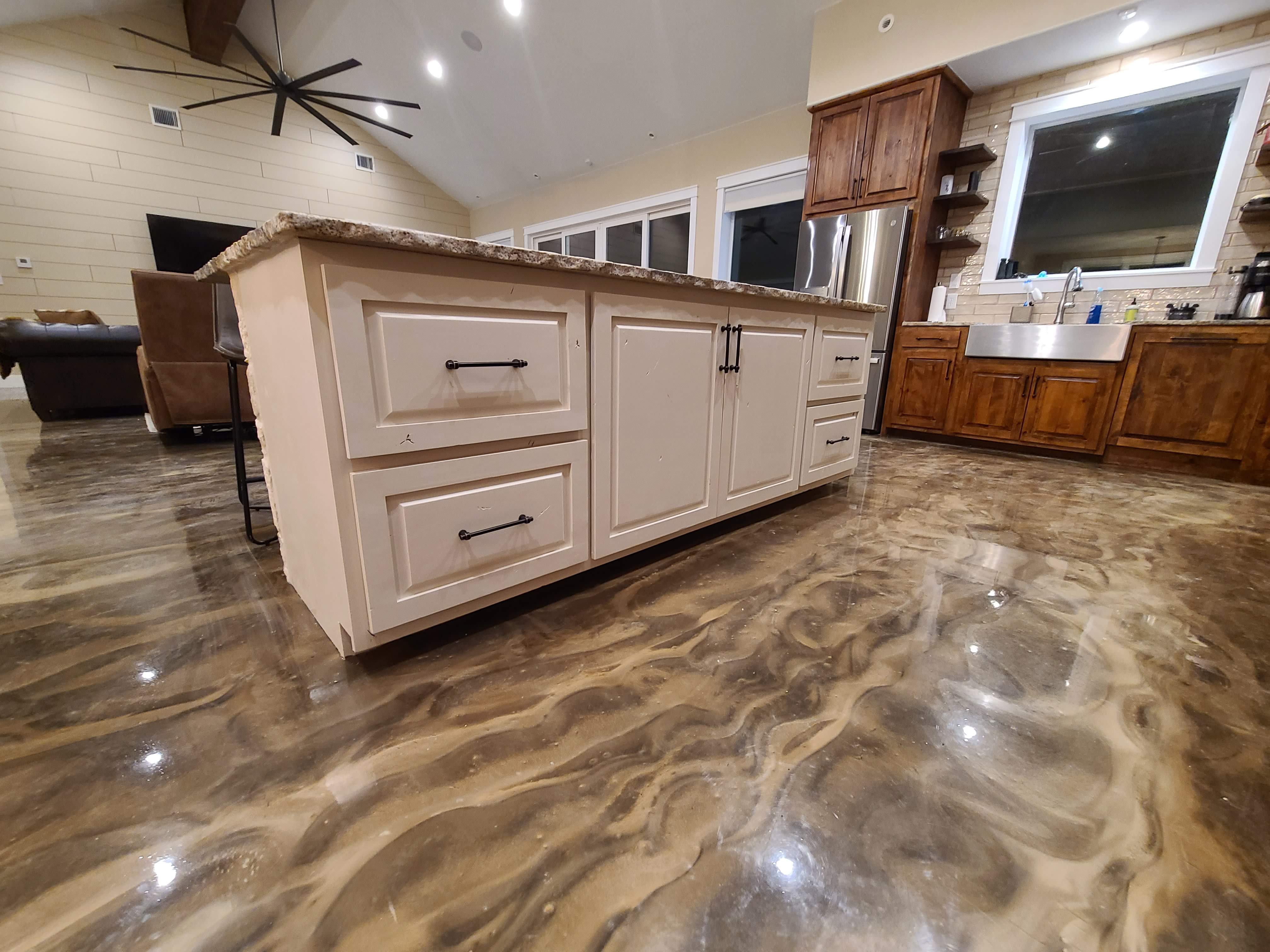 Metallic epoxy floor island