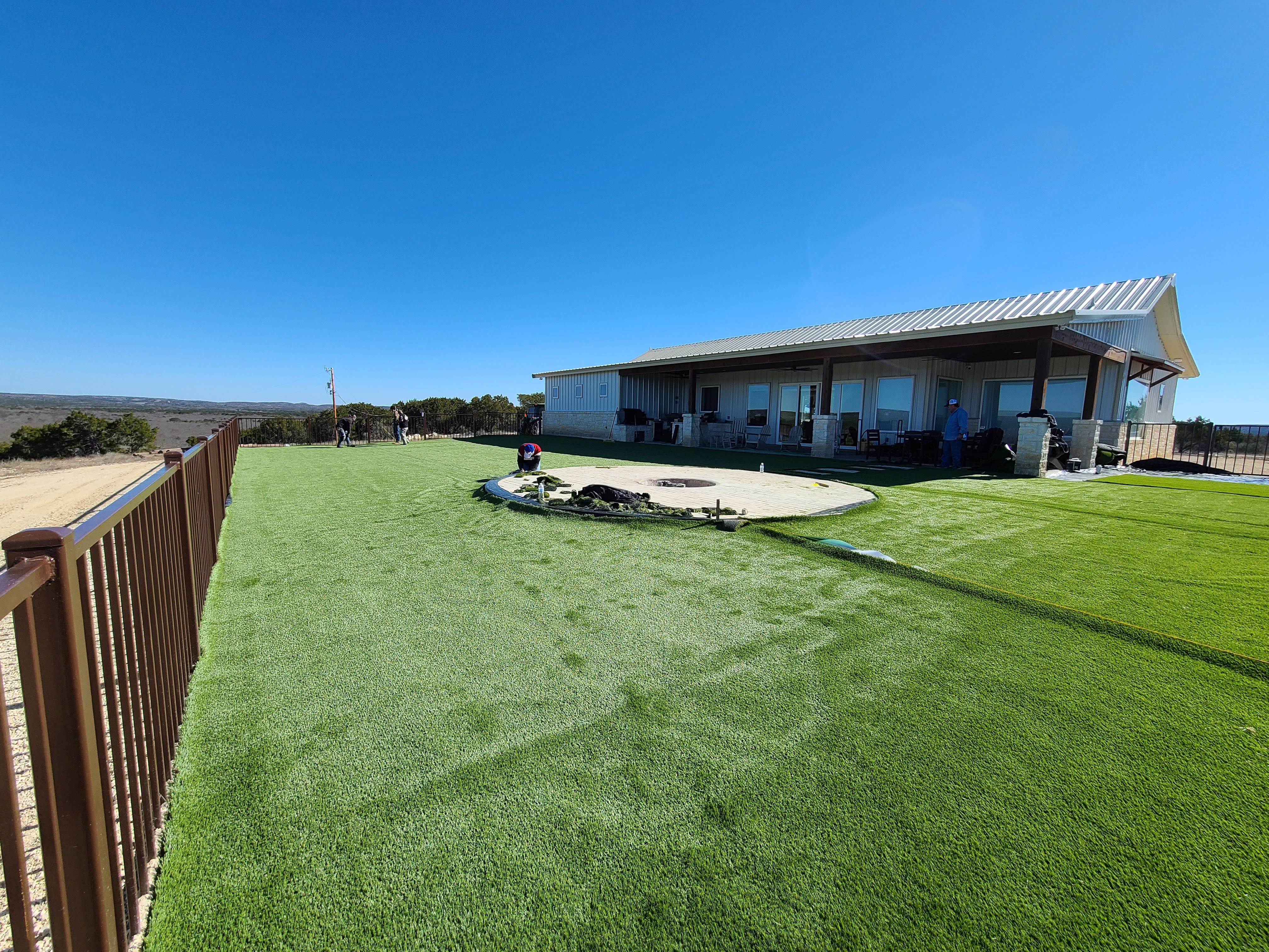 Exterior turf yard firepit porch
