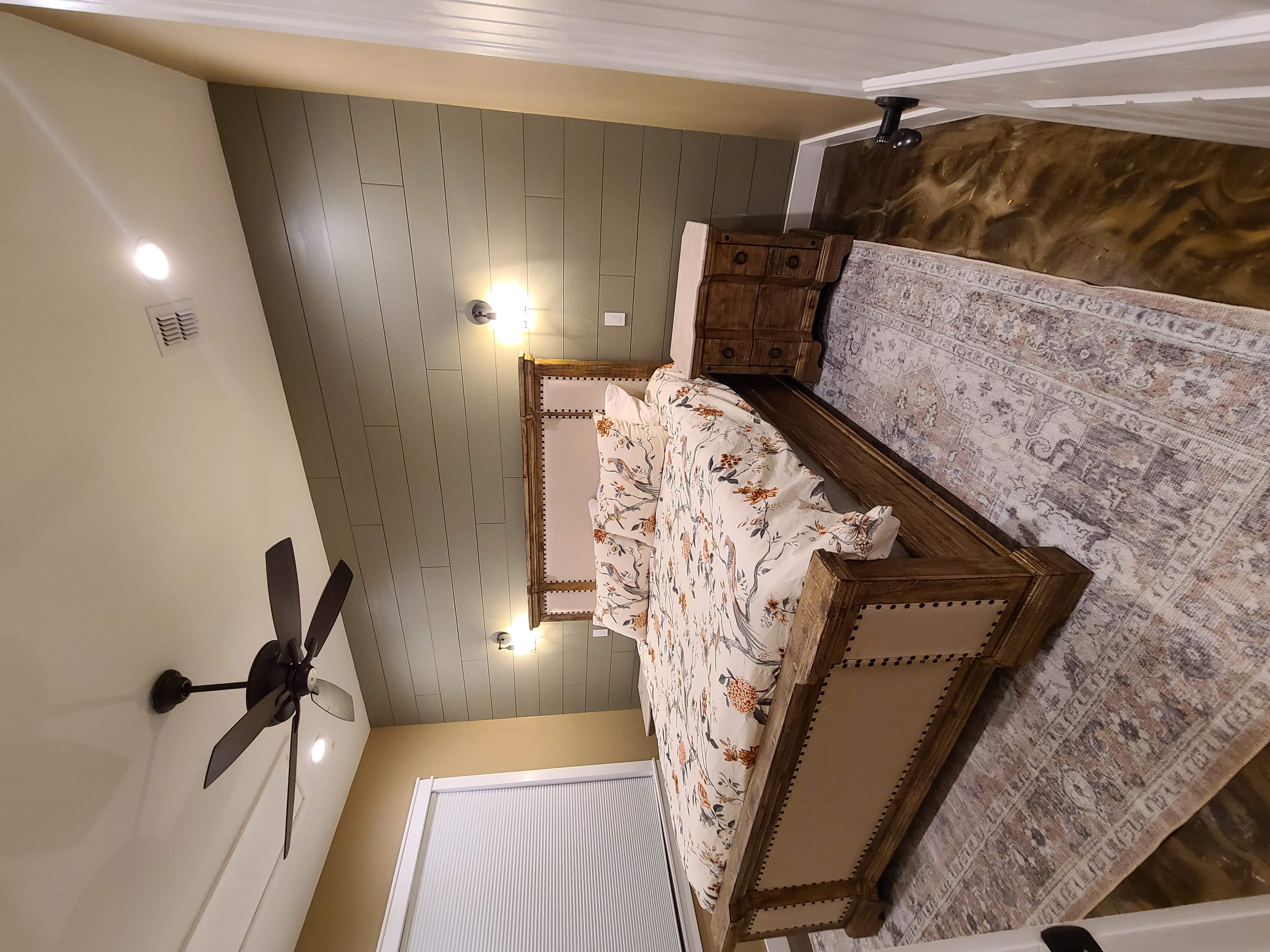 Guest bedroom green shiplap