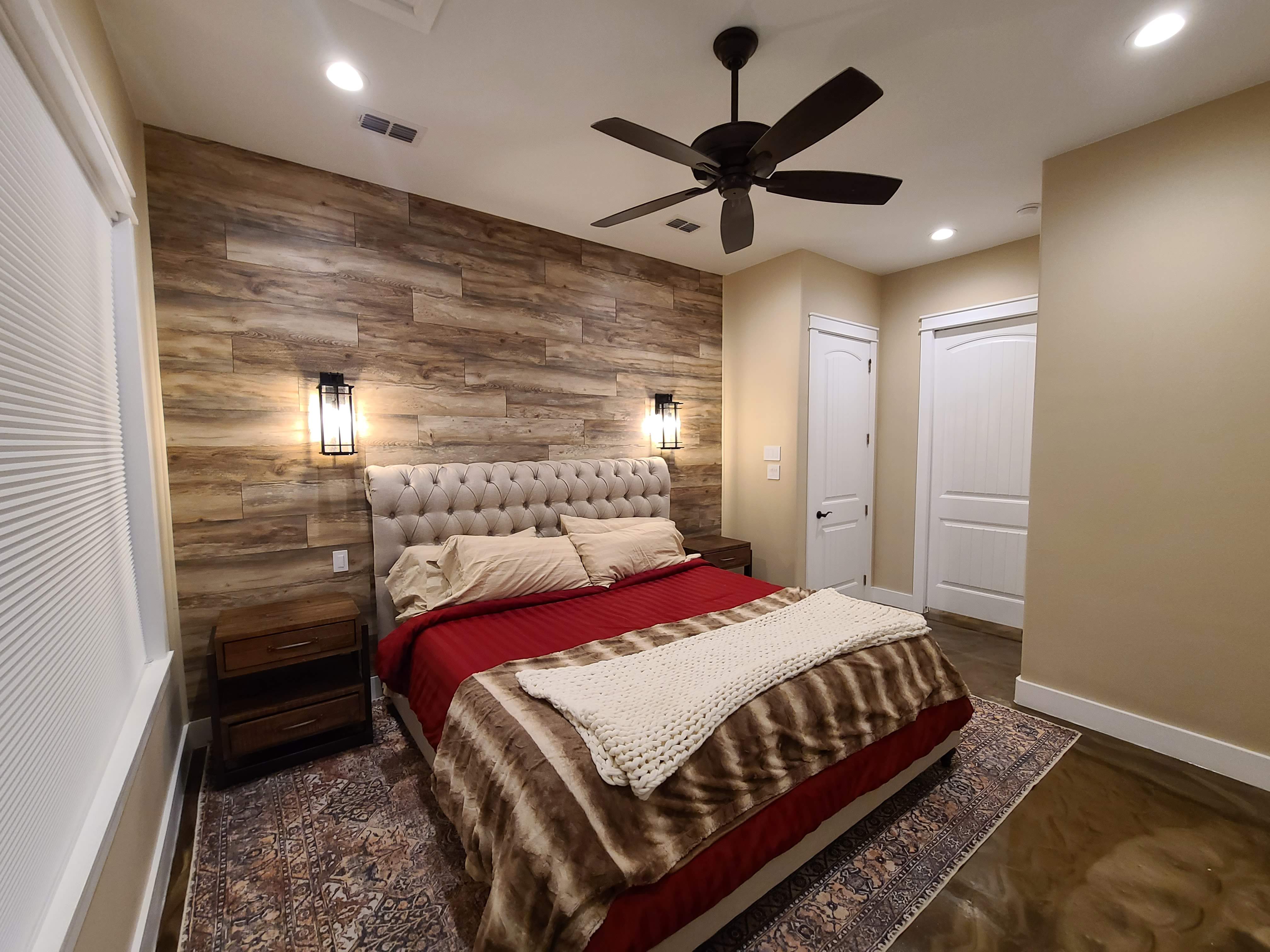 Master bedroom tile accent wall